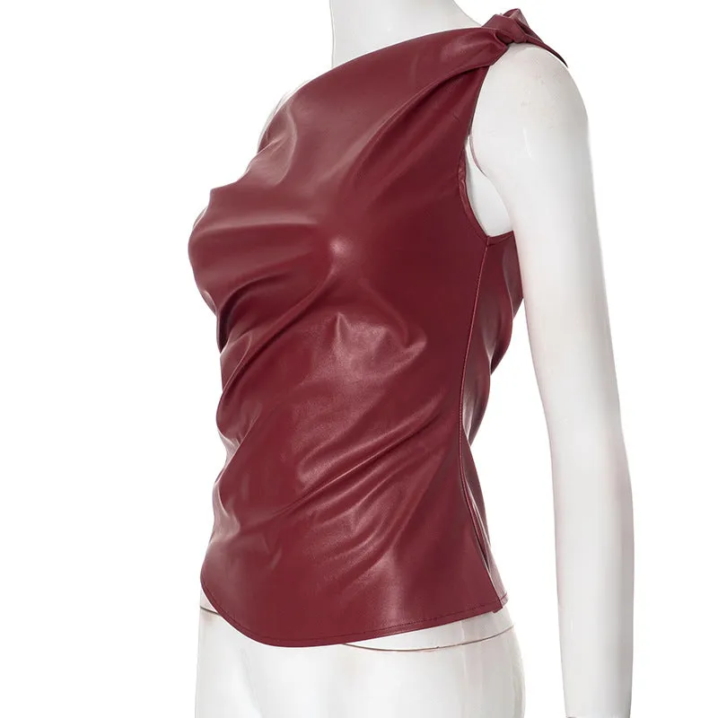 Off Shoulder Twist Leather Look Top
