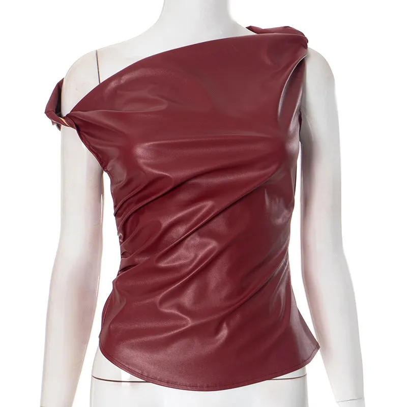 Off Shoulder Twist Leather Look Top