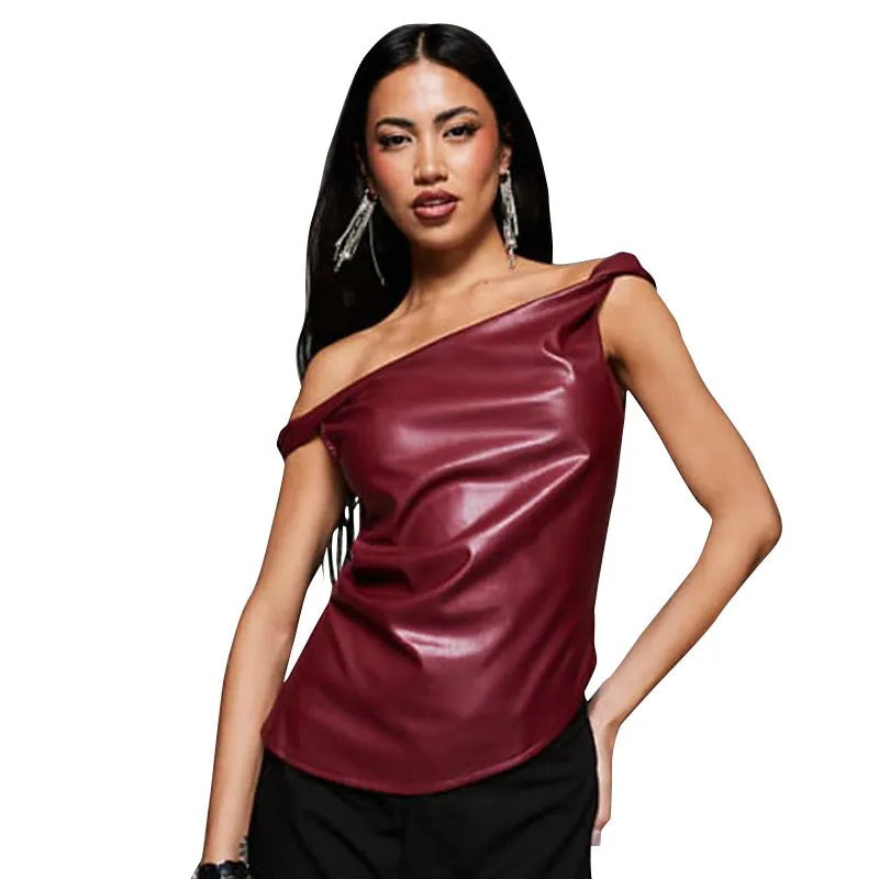 Off Shoulder Twist Leather Look Top