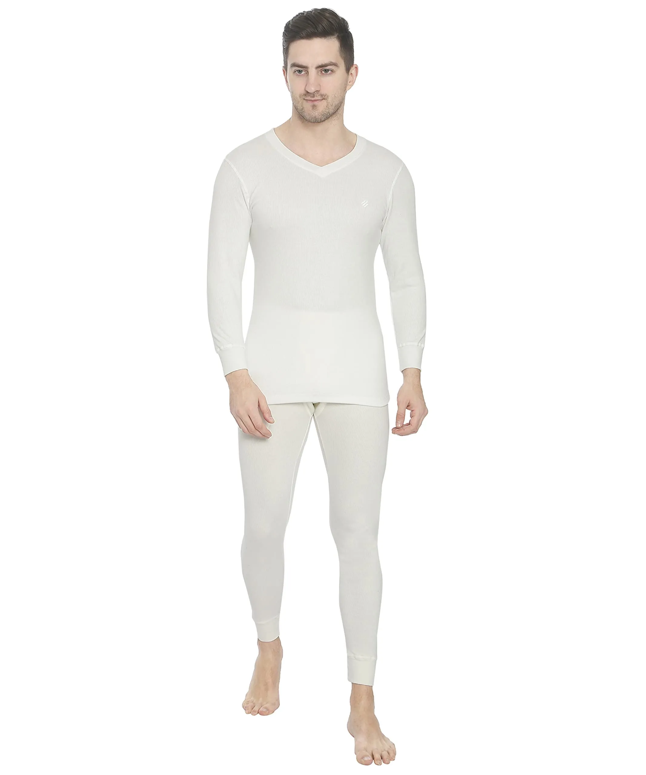 ONN Men's Full Sleeve V-Neck Premium Solid Cotton Thermal Set