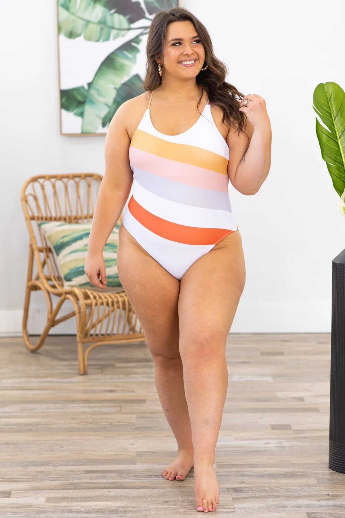 Orange and Mustard Stripe One Piece Swimsuit
