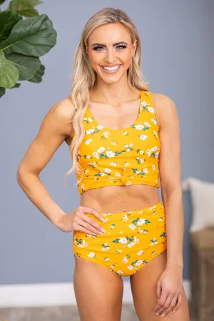 Orange Floral Ruched Side Swimsuit Bottom