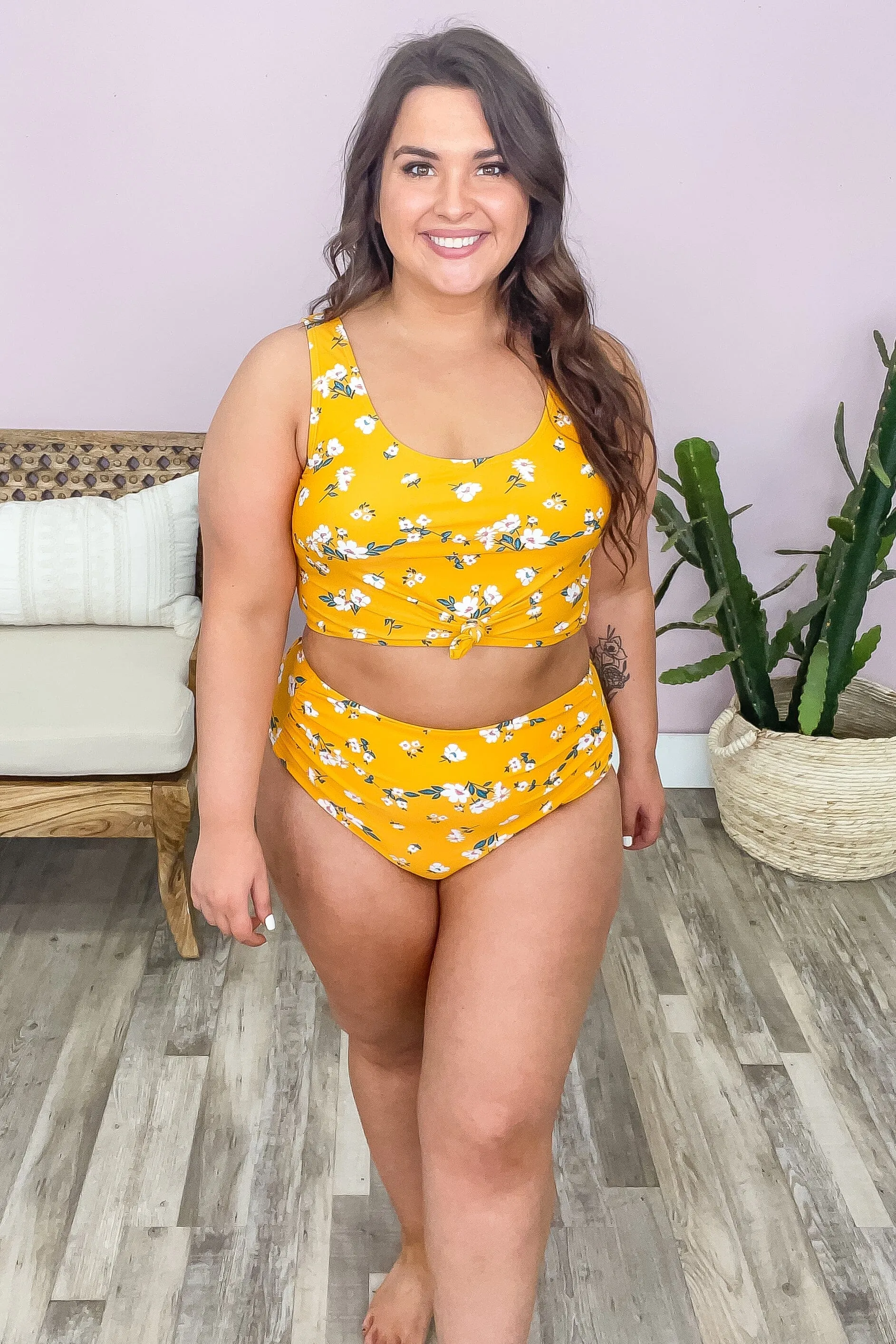 Orange Floral Ruched Side Swimsuit Bottom