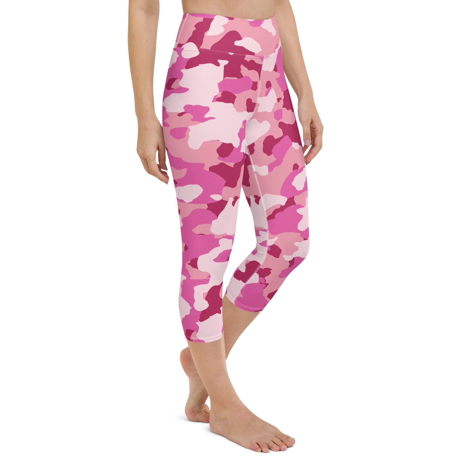 Pink Camo High-waist Yoga Capri Leggings