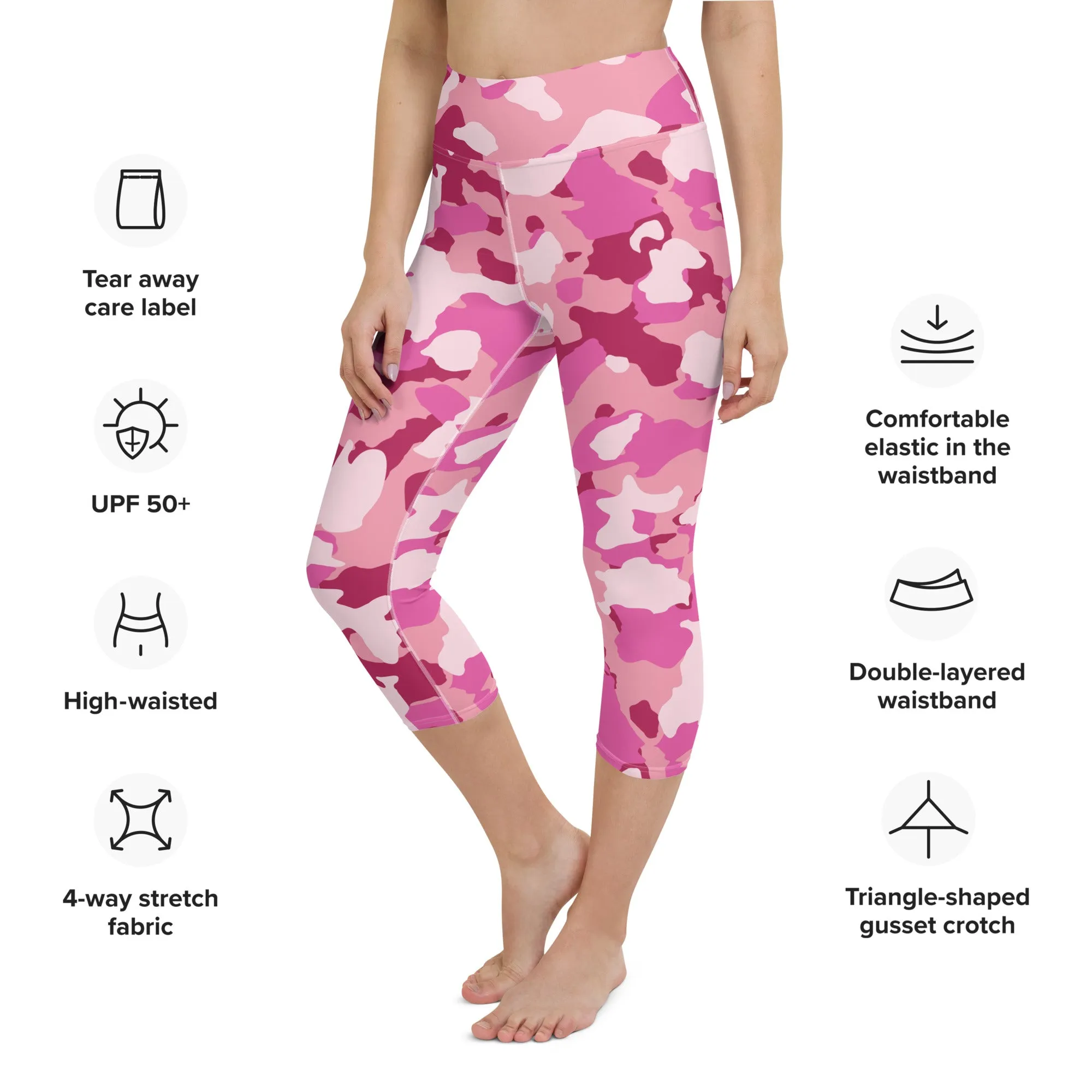 Pink Camo High-waist Yoga Capri Leggings