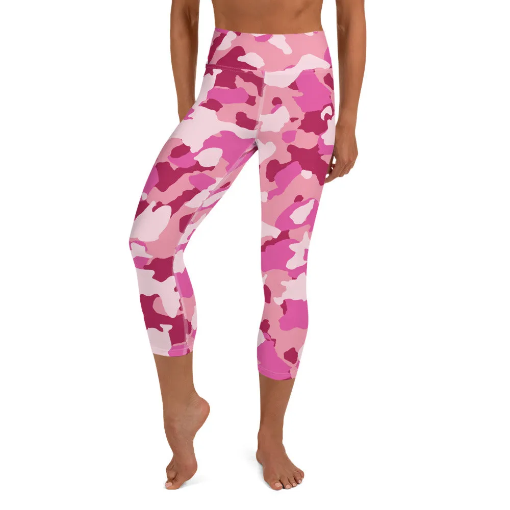 Pink Camo High-waist Yoga Capri Leggings