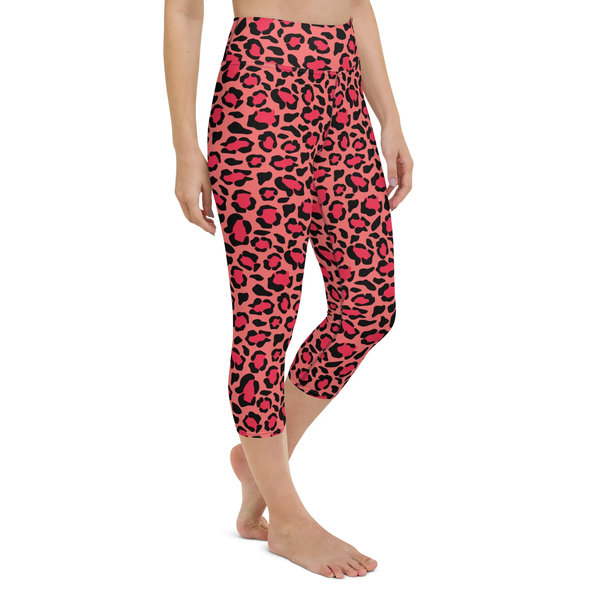 Pink Cheetah High-waist Yoga Capri Leggings