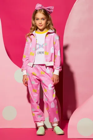 Pink dogs and logo printed track suit set