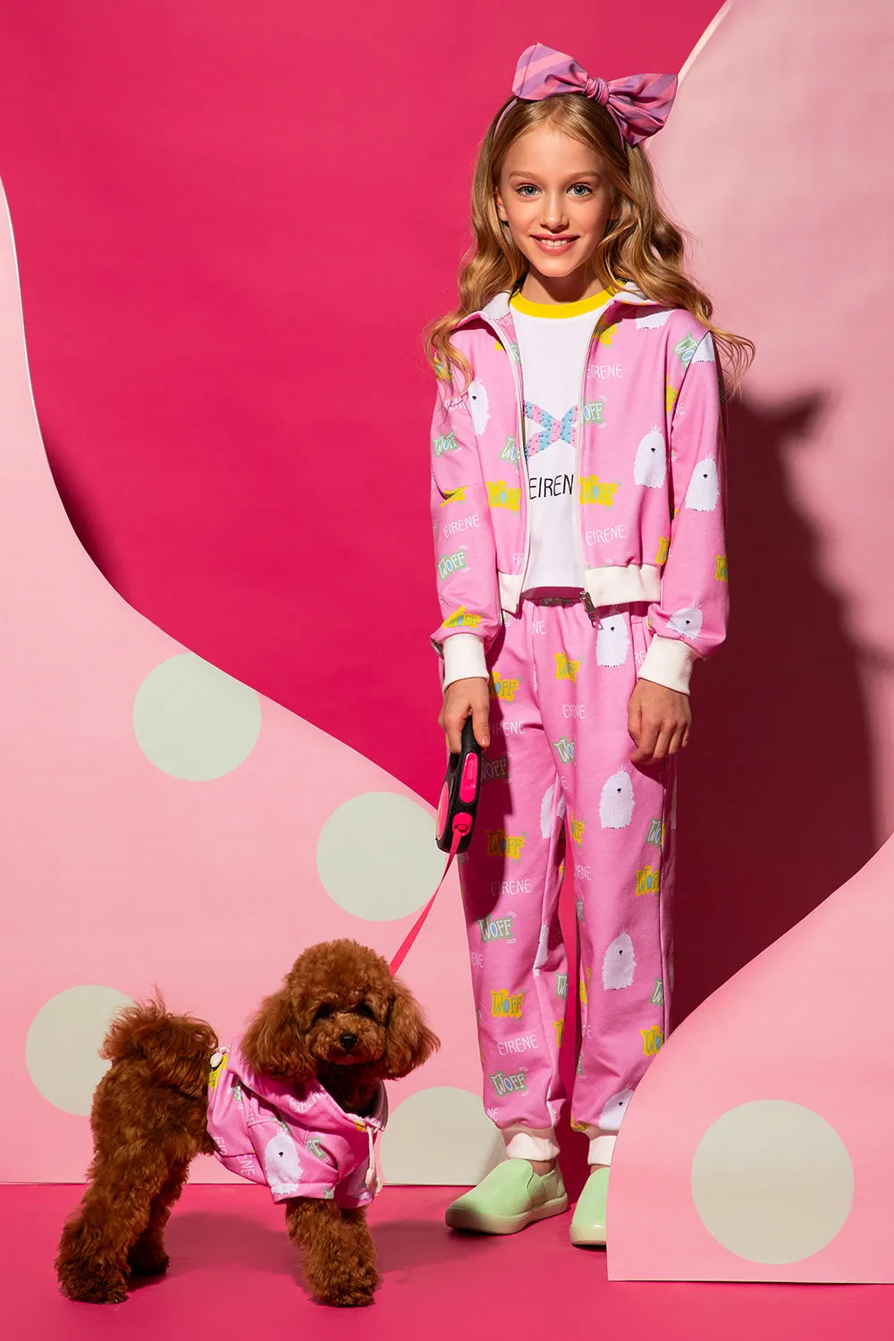 Pink dogs and logo printed track suit set