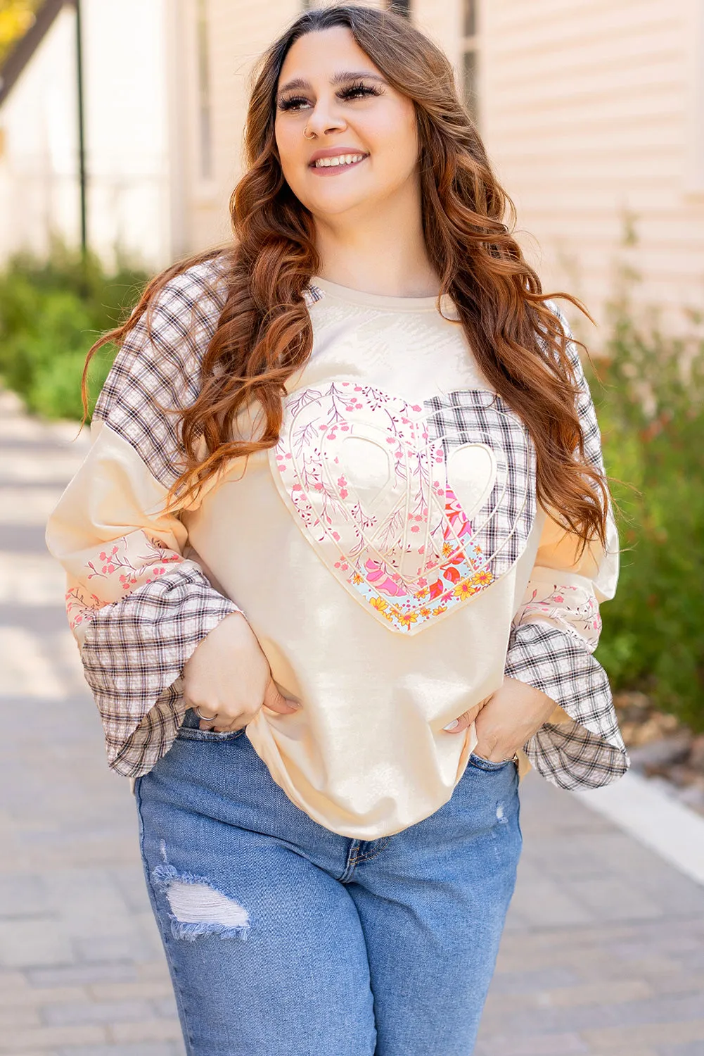 Plaid Floral Peace Heart Graphic Top