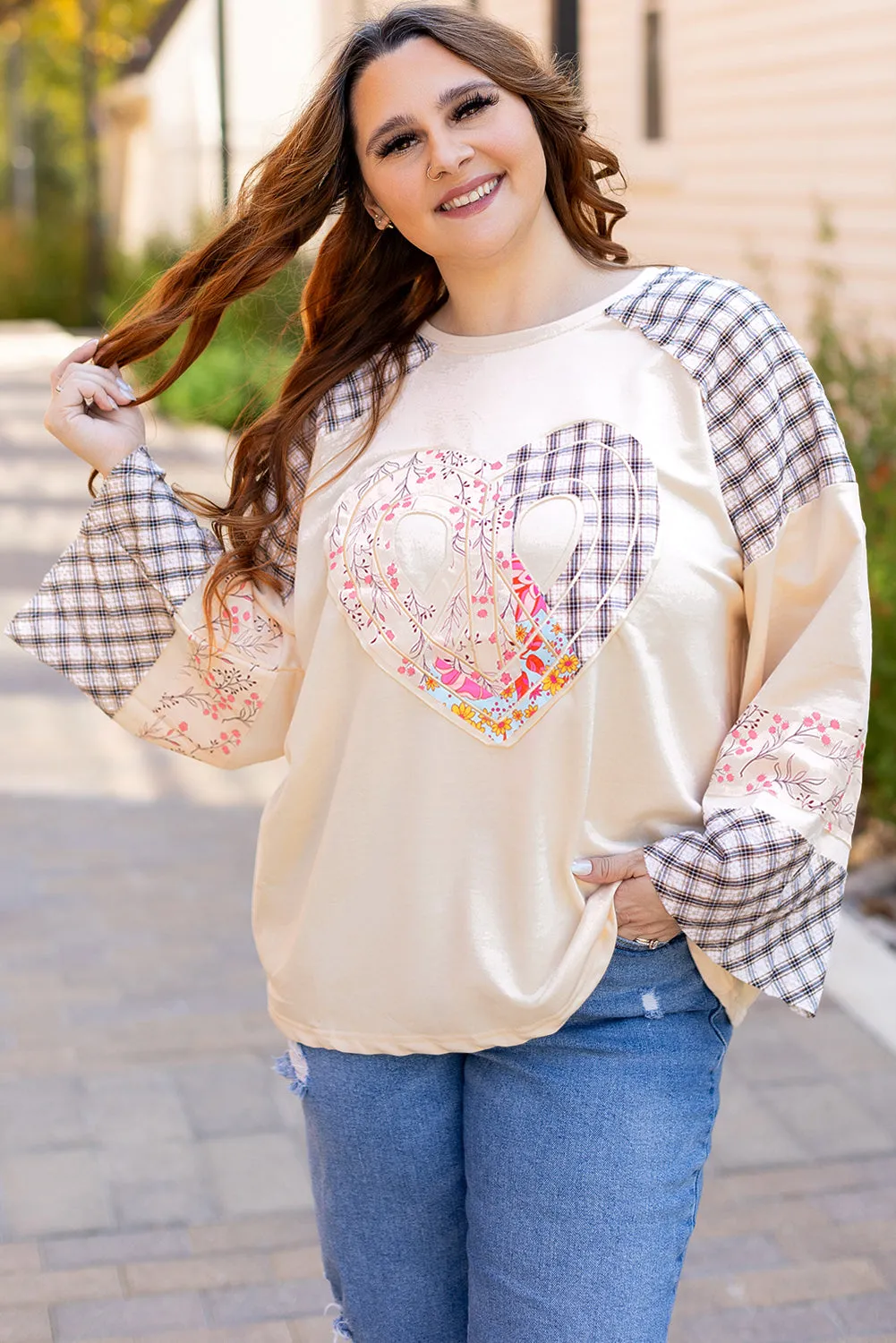 Plaid Floral Peace Heart Graphic Top
