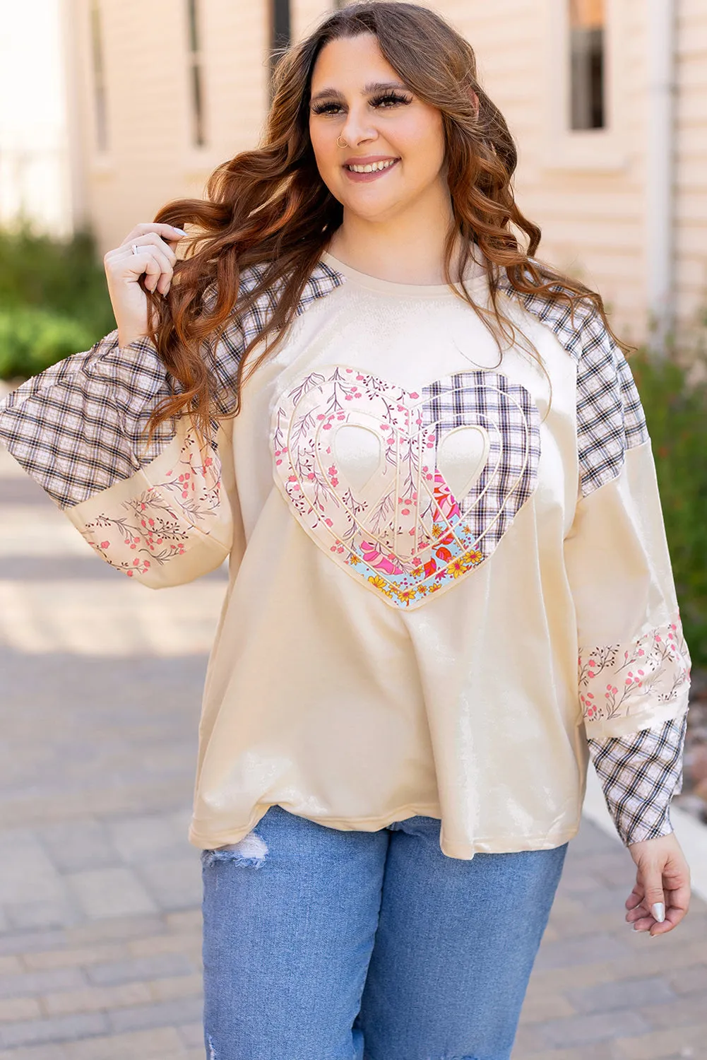 Plaid Floral Peace Heart Graphic Top