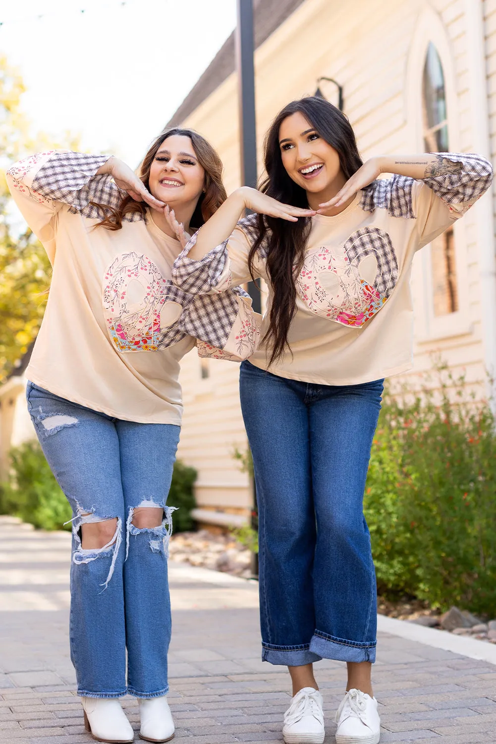 Plaid Floral Peace Heart Graphic Top