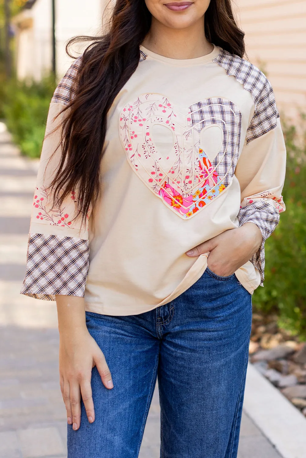 Plaid Floral Peace Heart Graphic Top