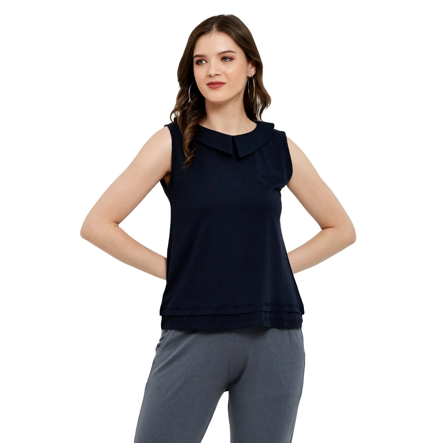 PLEATED PAN COLLARED TOP (BLACK)