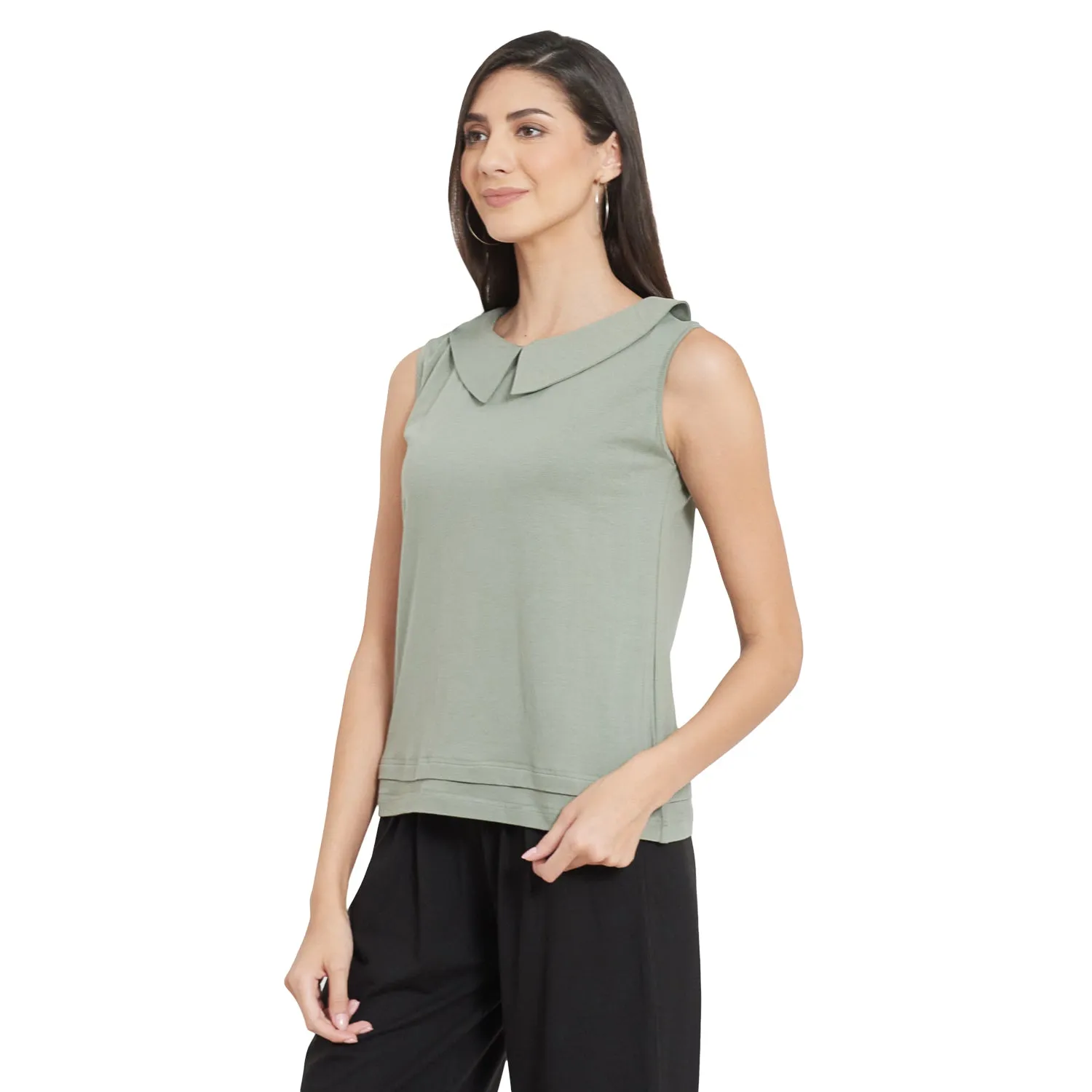 PLEATED PAN COLLARED TOP (BLACK)