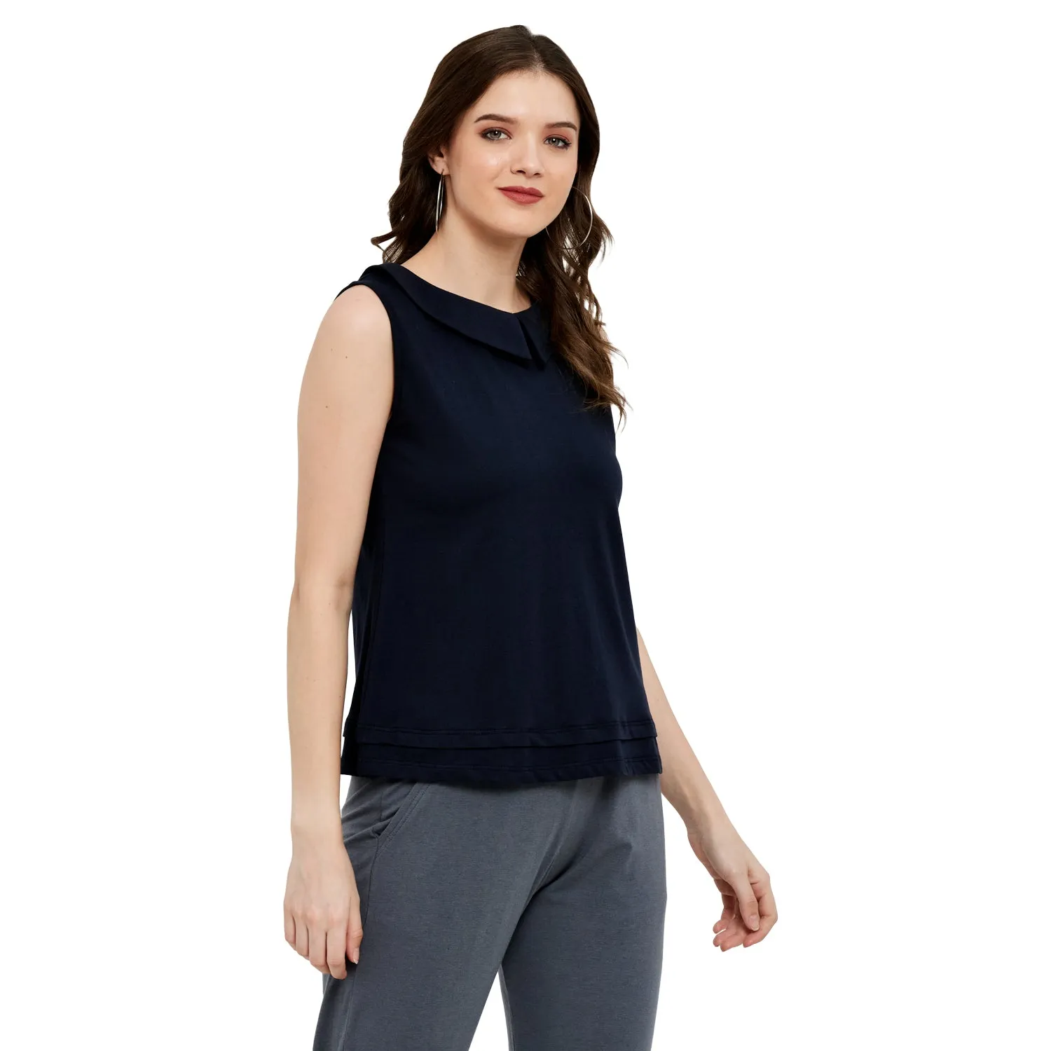 PLEATED PAN COLLARED TOP (BLACK)