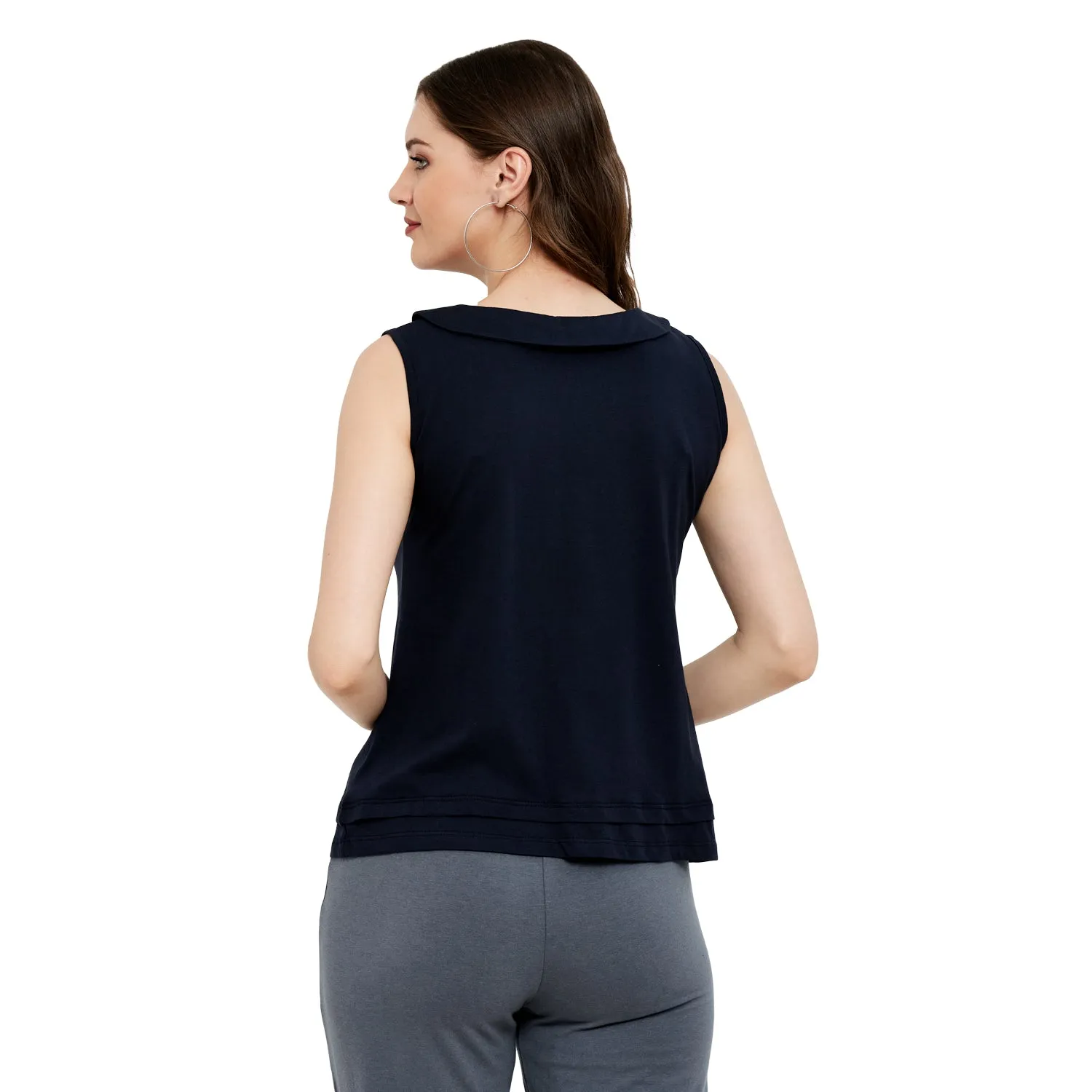 PLEATED PAN COLLARED TOP (BLACK)