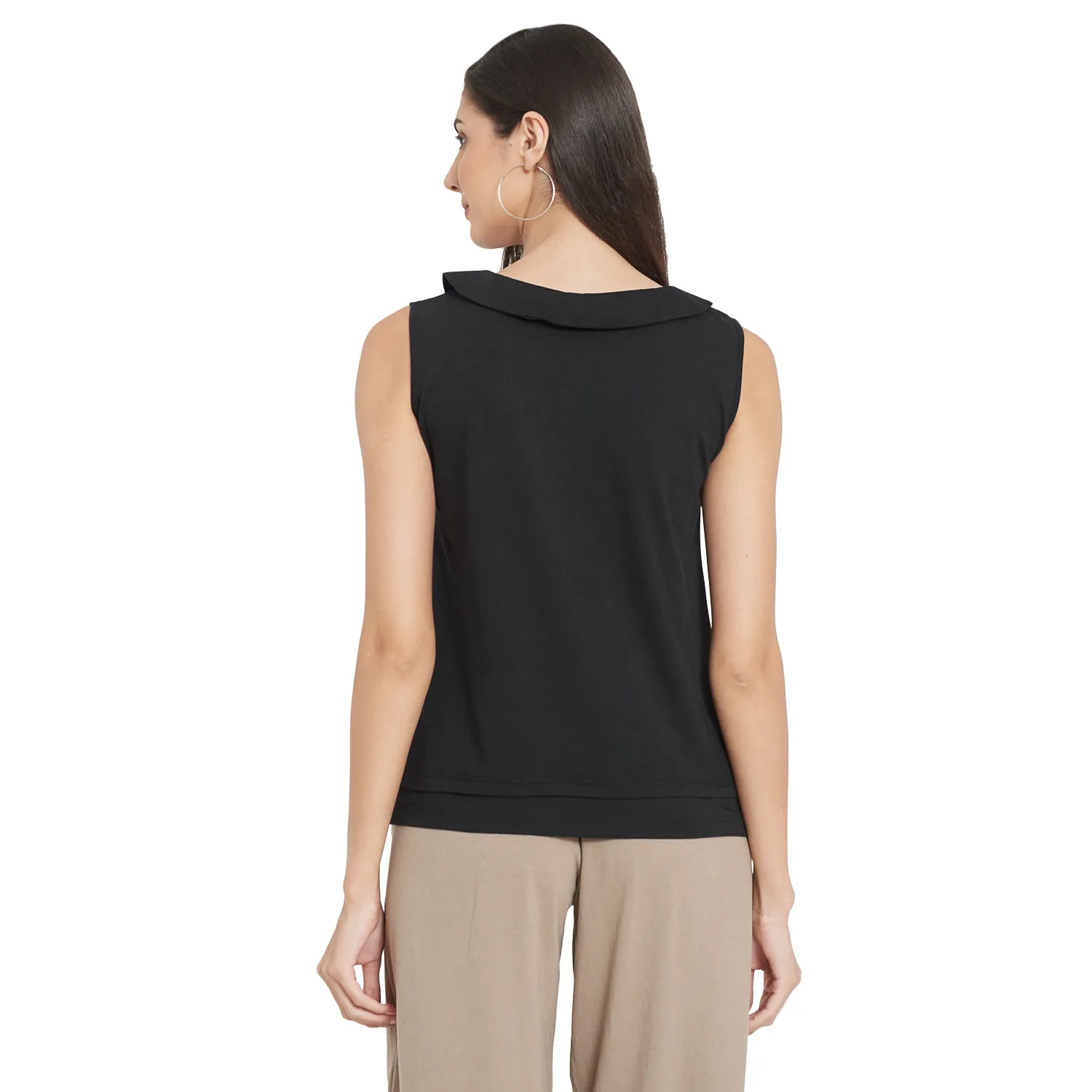 PLEATED PAN COLLARED TOP (BLACK)