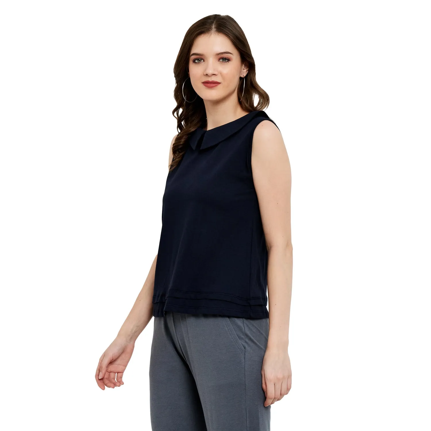 PLEATED PAN COLLARED TOP (BLACK)