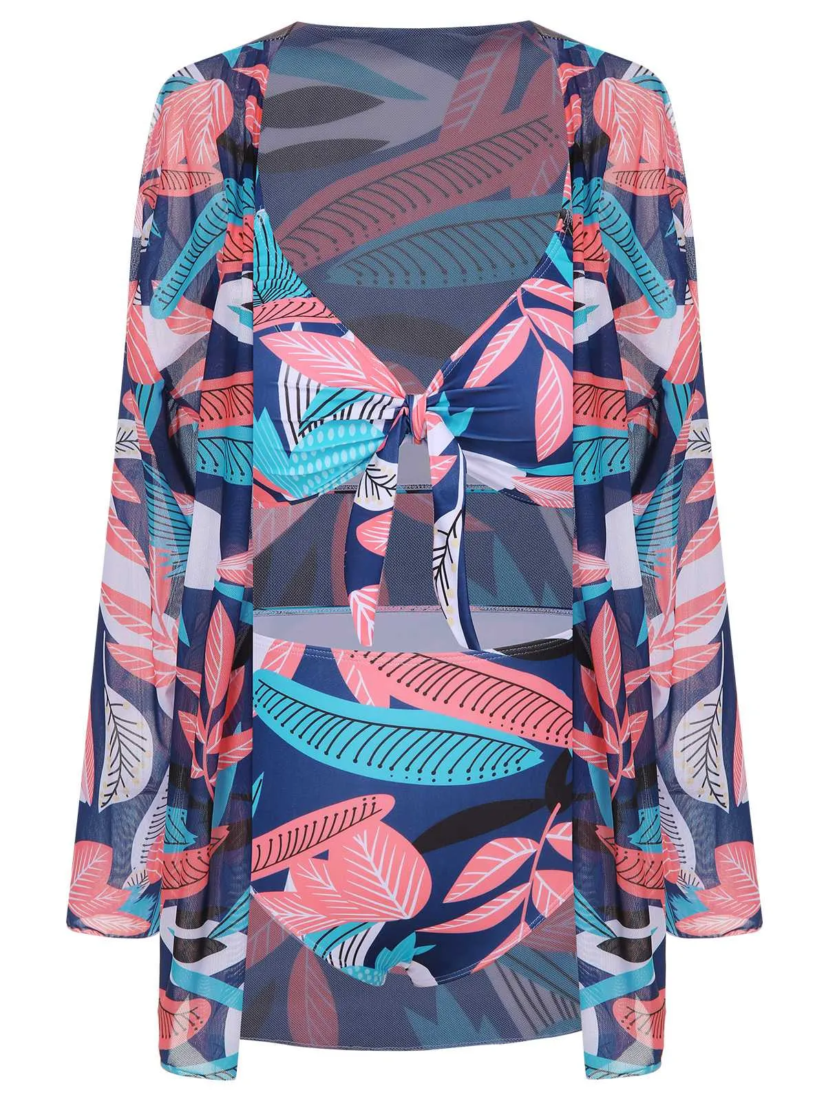 [Plus Size] 1940s Spaghetti Strap Print Swimsuit & Cover-Up