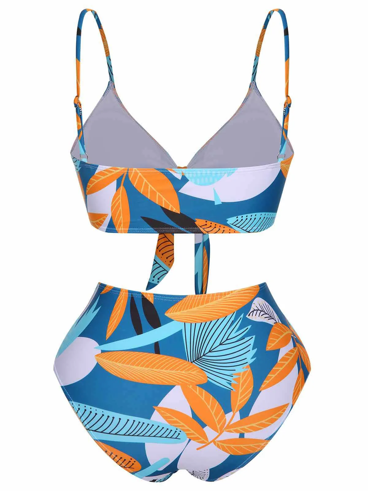 [Plus Size] 1940s Spaghetti Strap Print Swimsuit & Cover-Up