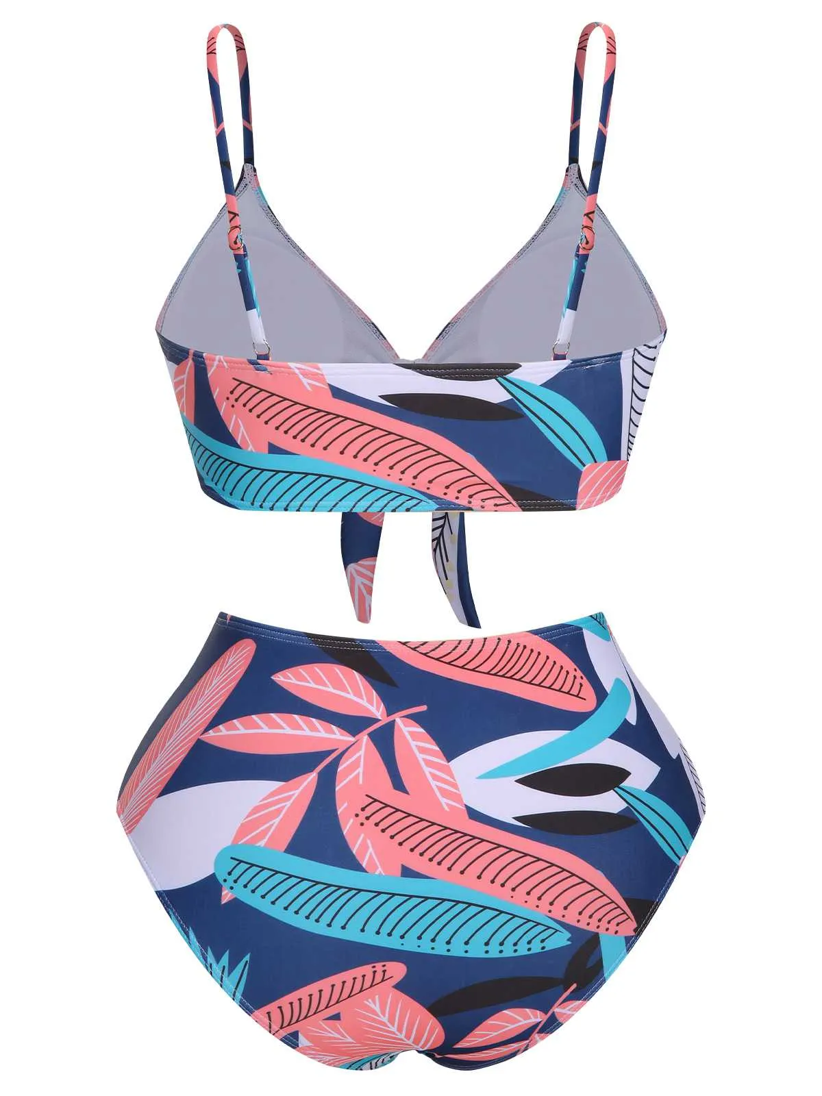 [Plus Size] 1940s Spaghetti Strap Print Swimsuit & Cover-Up