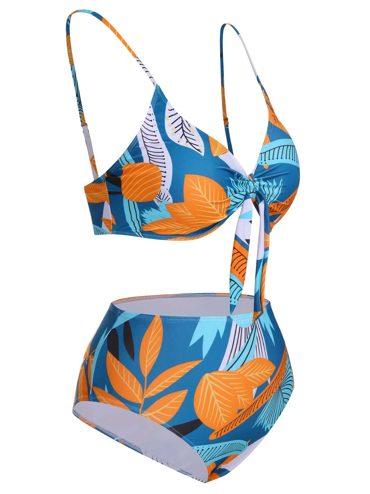 [Plus Size] 1940s Spaghetti Strap Print Swimsuit & Cover-Up