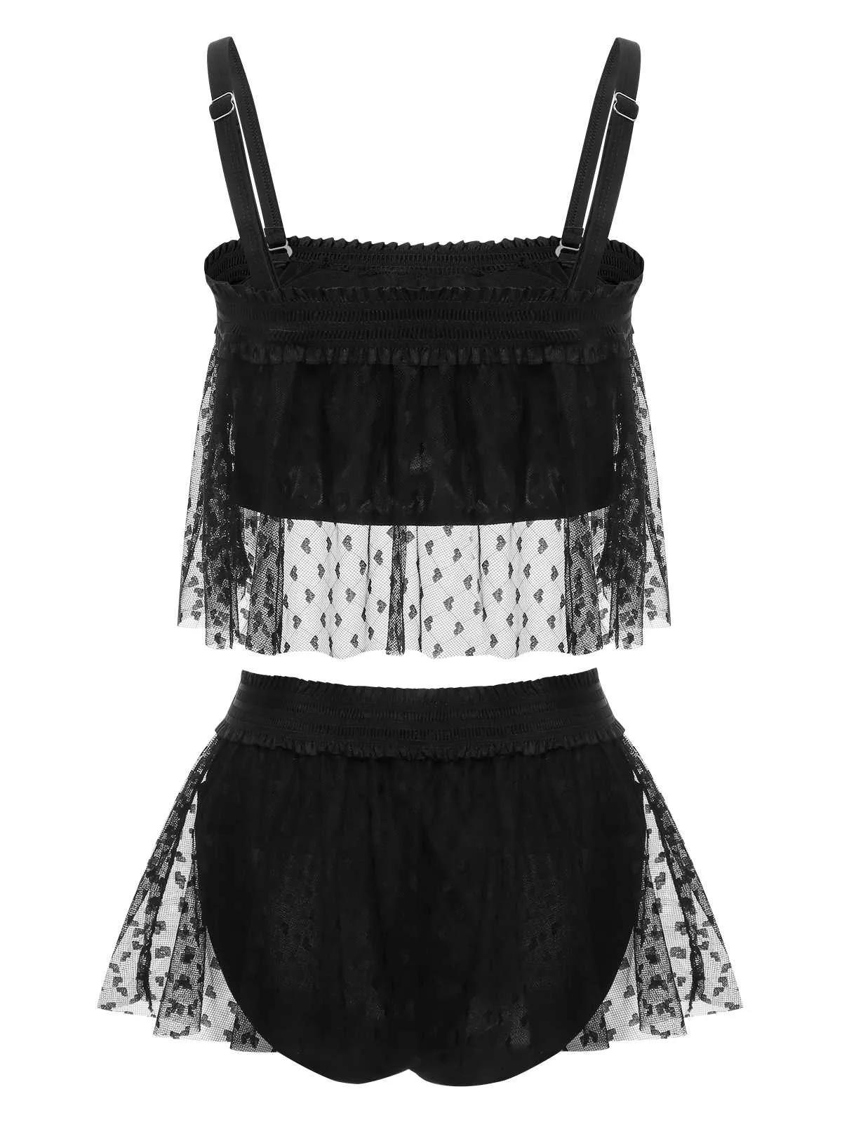 [Plus Size] Black 1950s Strap Mesh Swimsuit