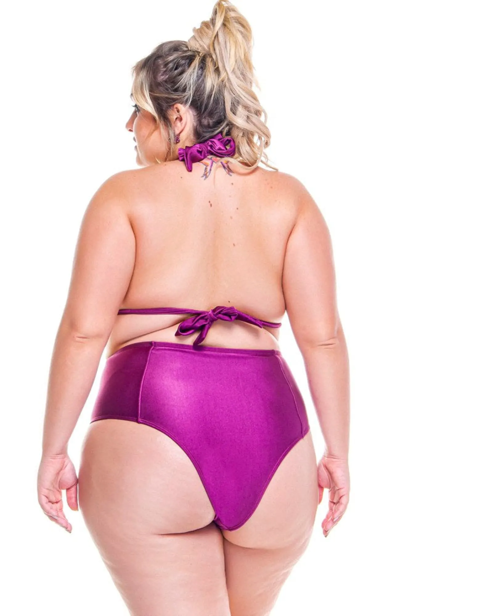 Plus Size High Waisted Dark Pink Bikini Bottom | Vienna
