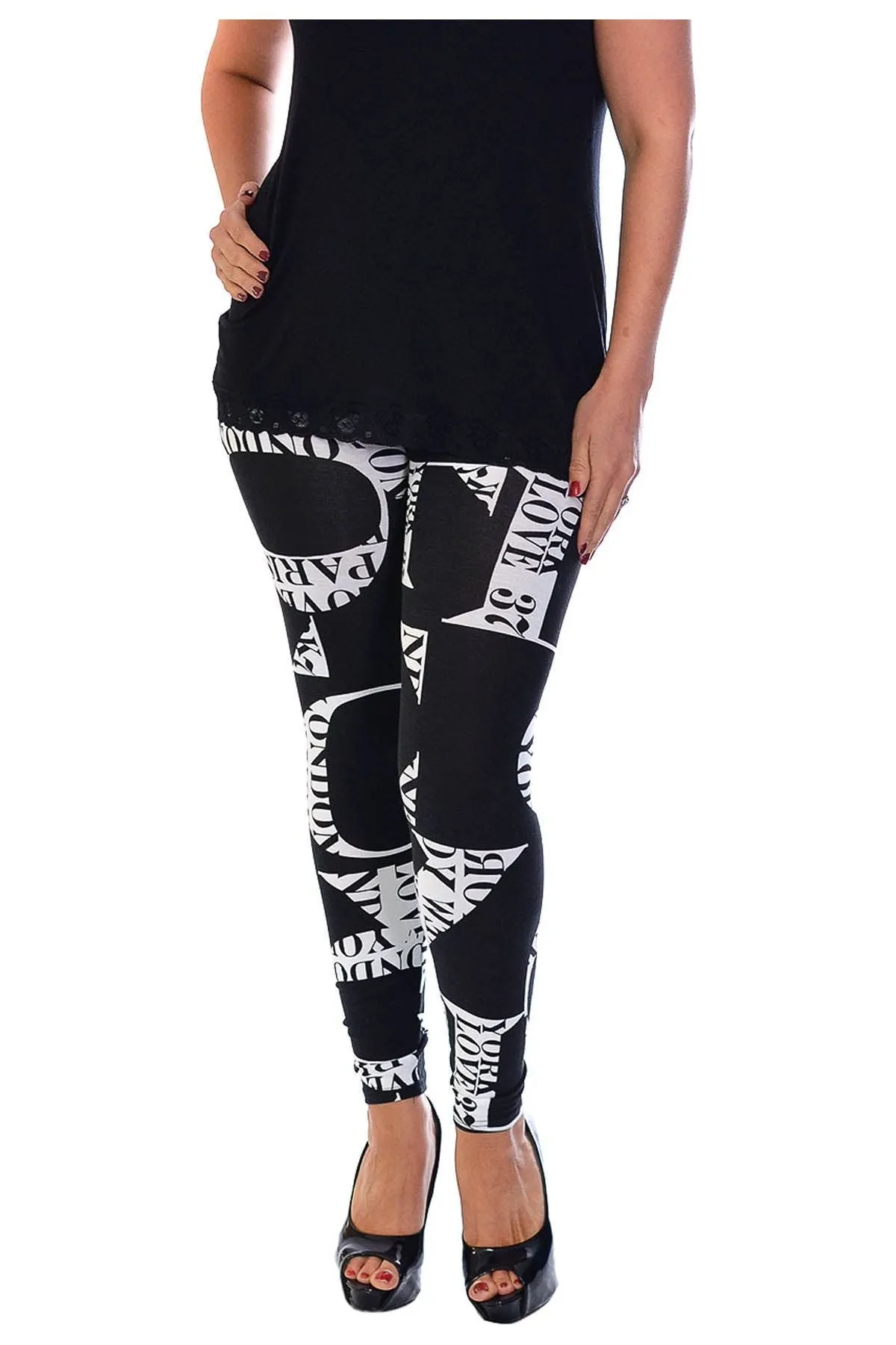 Plus Size Love City Print Skinny Stretchy Leggings