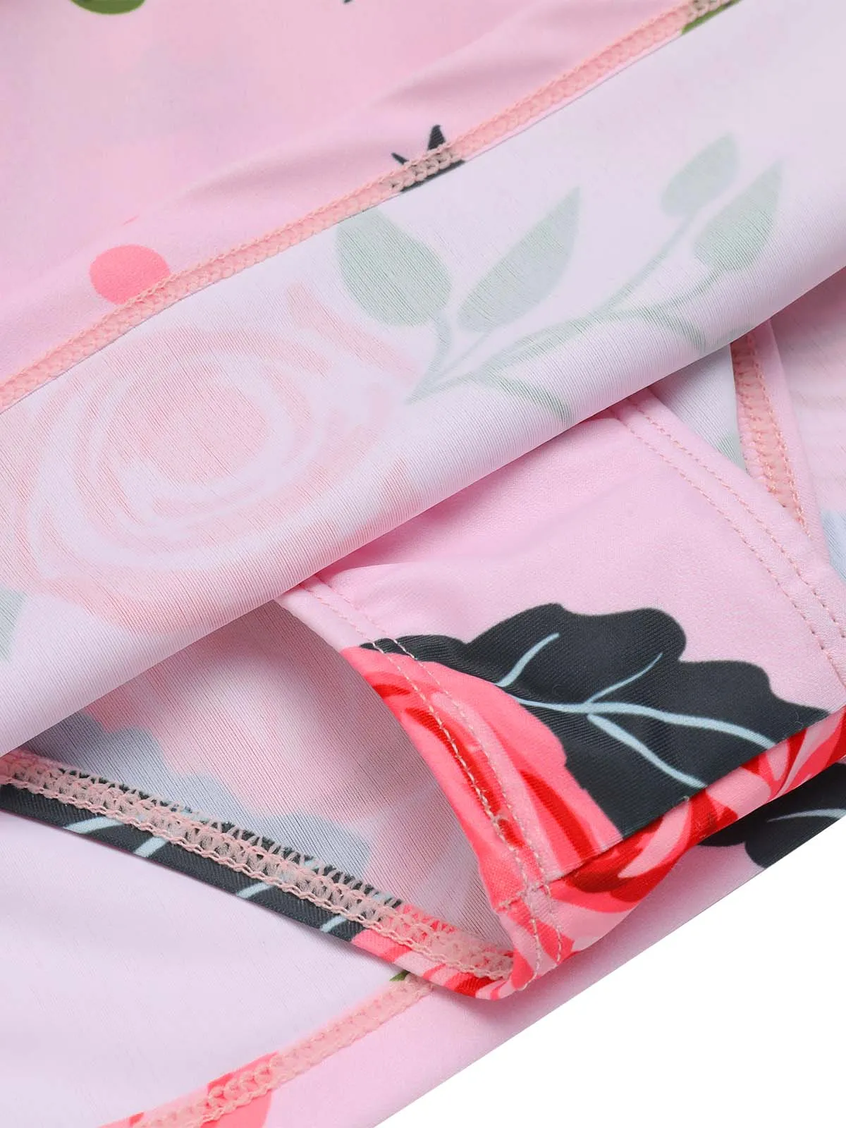 [Plus Size] Pink 1930s Roses Halter Belt Swimsuit