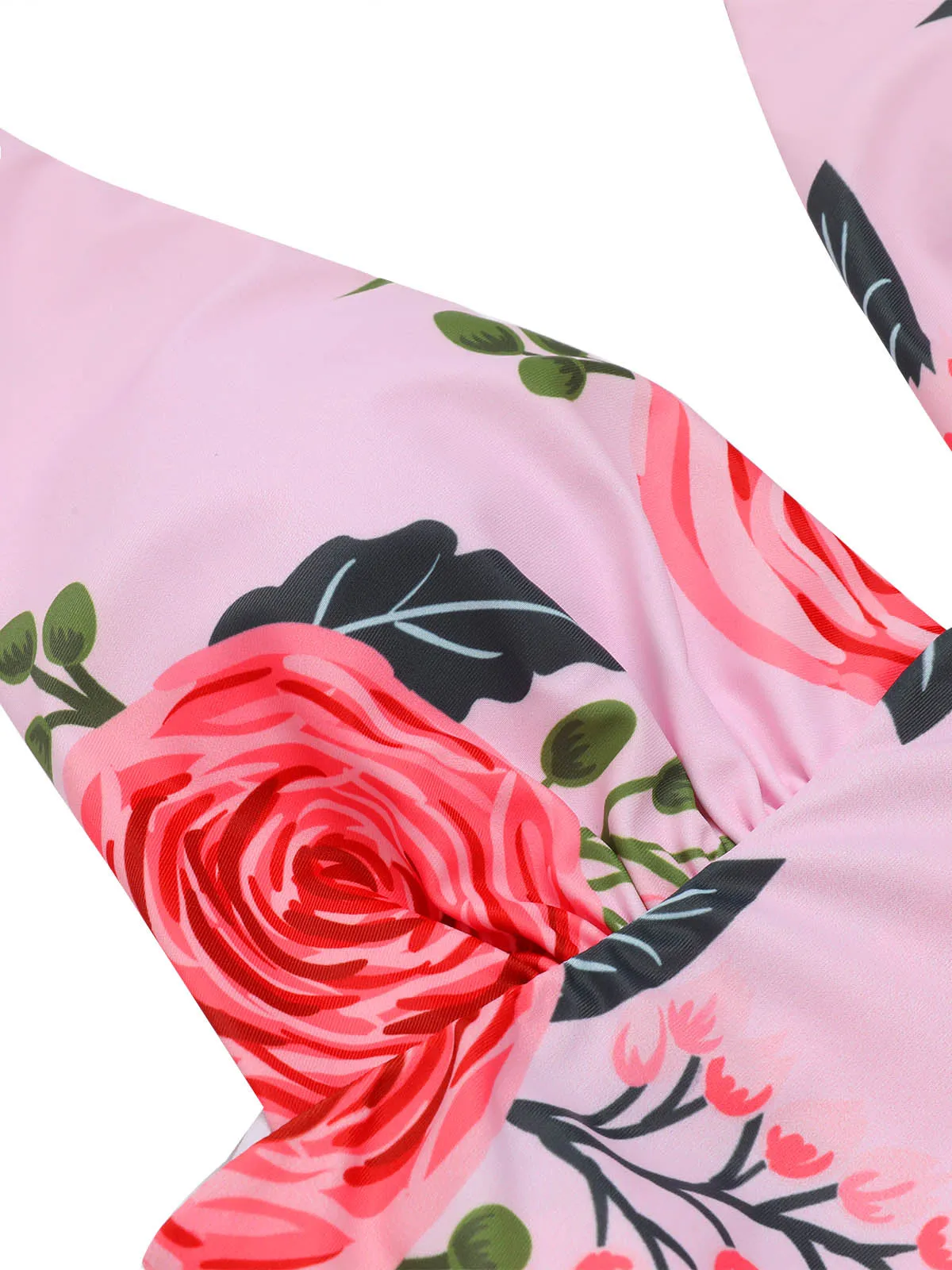 [Plus Size] Pink 1930s Roses Halter Belt Swimsuit