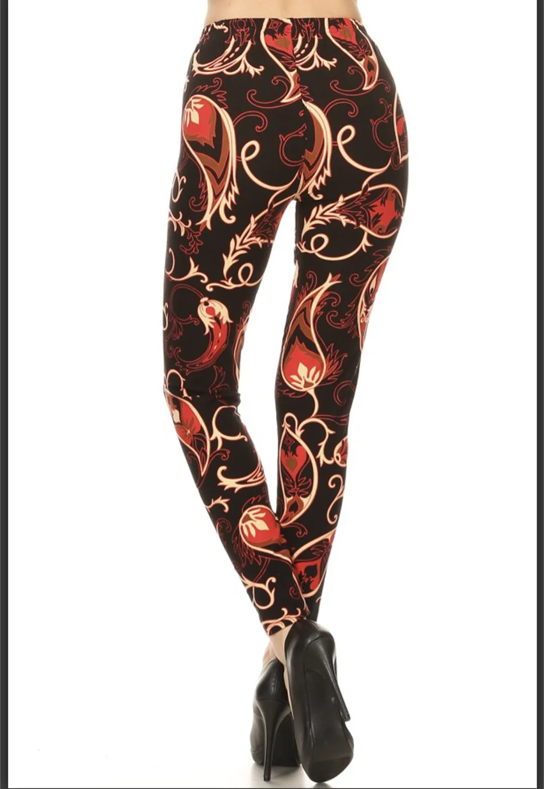 Plus Size Red and Gold Paisley Print Leggings