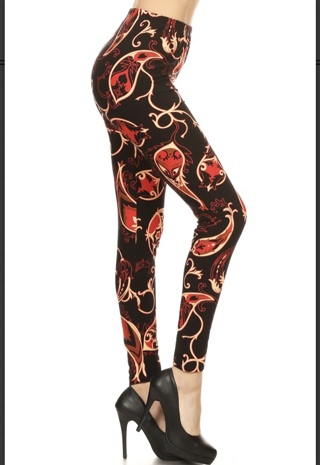 Plus Size Red and Gold Paisley Print Leggings