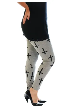 Plus Size Silver Cross Print Stretchy Leggings