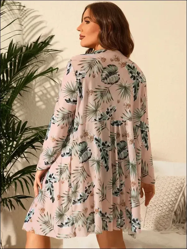 Plus tropical print wrap cross push up bikini swimsuit with kimono