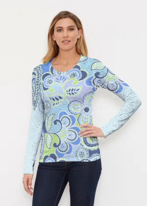 Pop Paisley Blue (13233) ~ Thermal Long Sleeve Crew Shirt