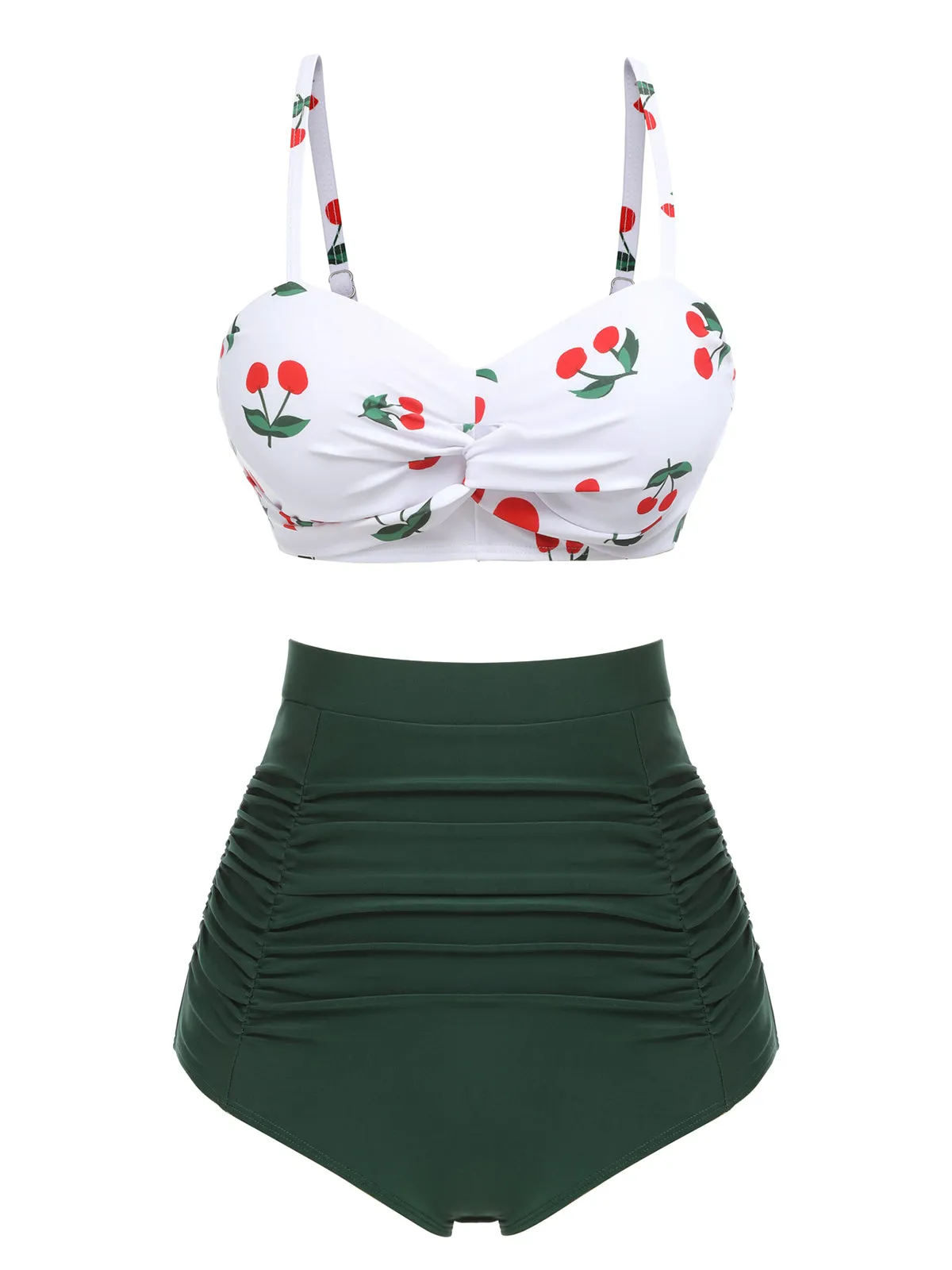 [Pré-vente] Ensemble de bikini taille haute à bretelles cerises des années 1950