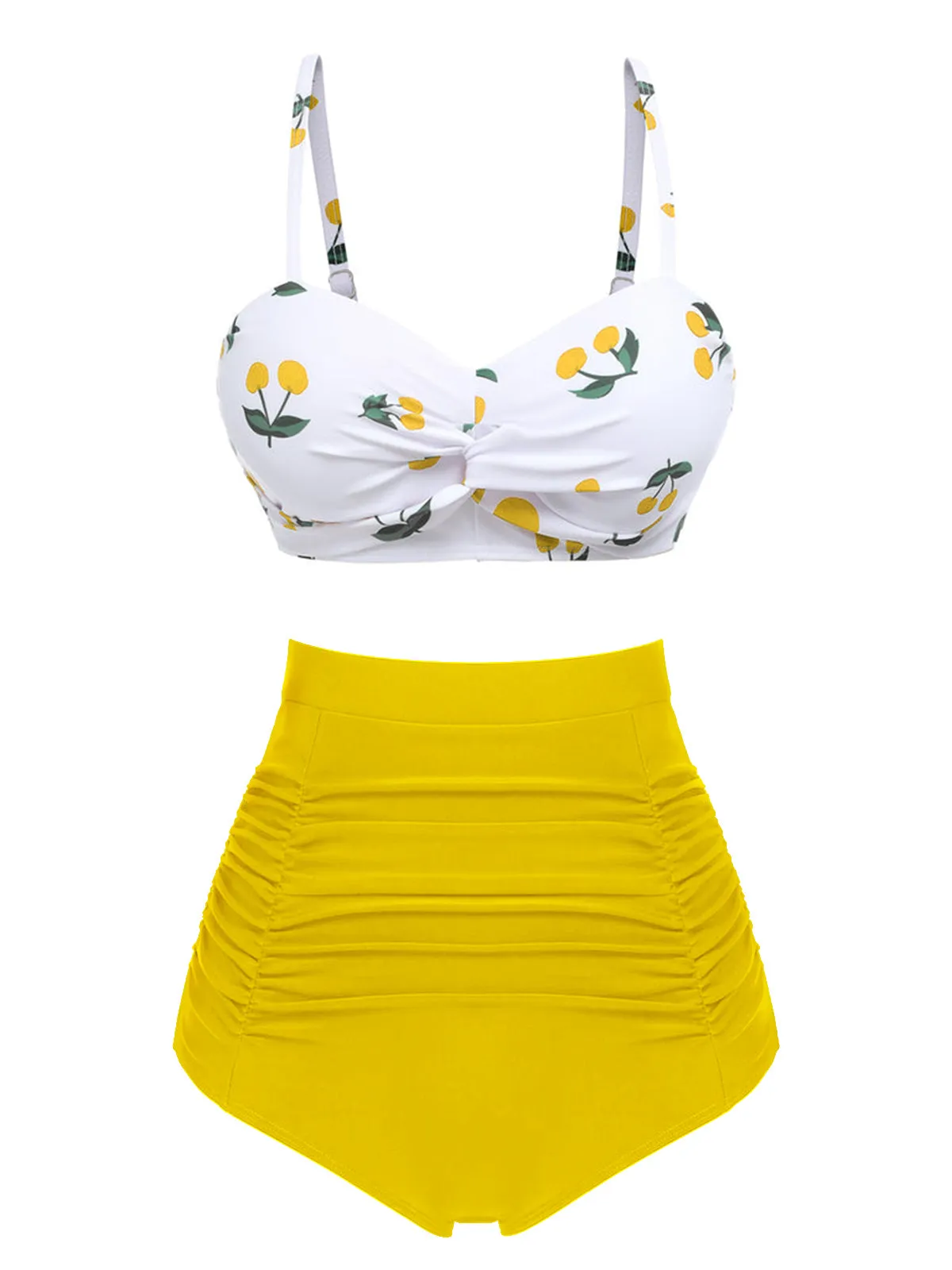 [Pré-vente] Ensemble de bikini taille haute à bretelles cerises des années 1950