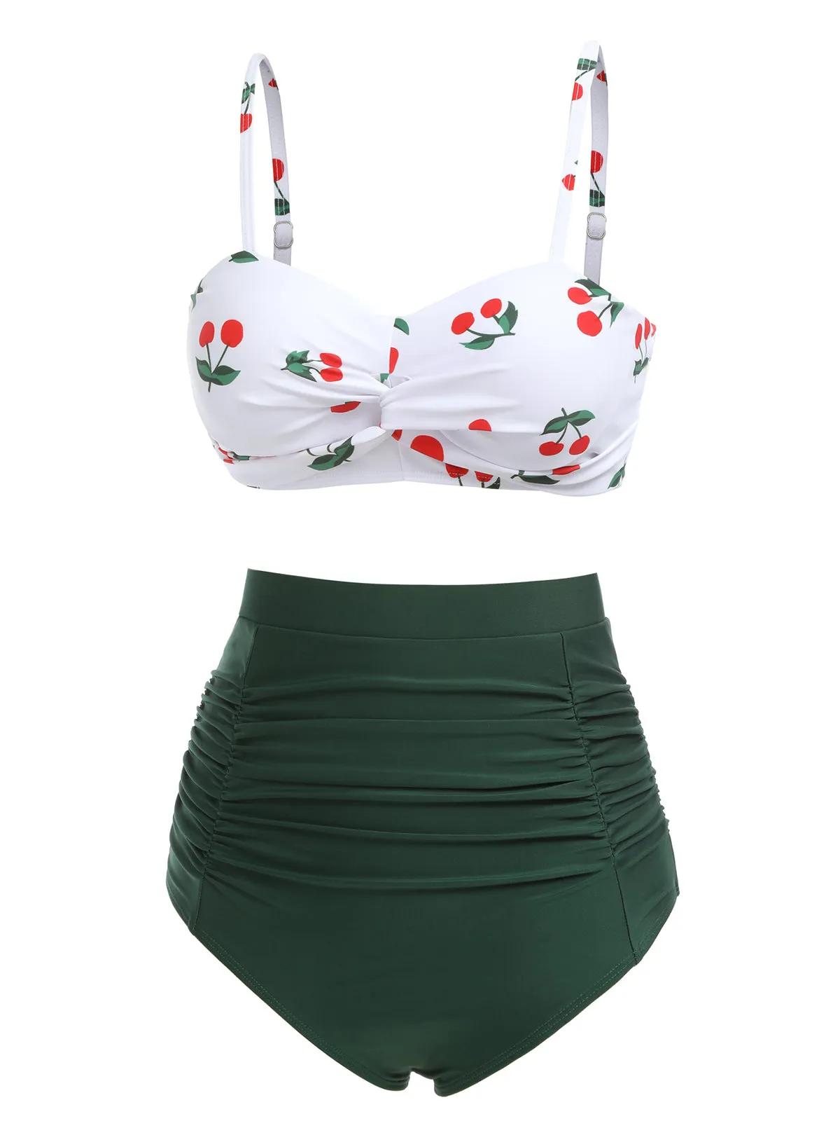 [Pré-vente] Ensemble de bikini taille haute à bretelles cerises des années 1950