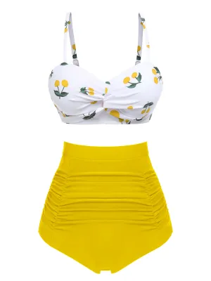[Pré-vente] Ensemble de bikini taille haute à bretelles cerises des années 1950