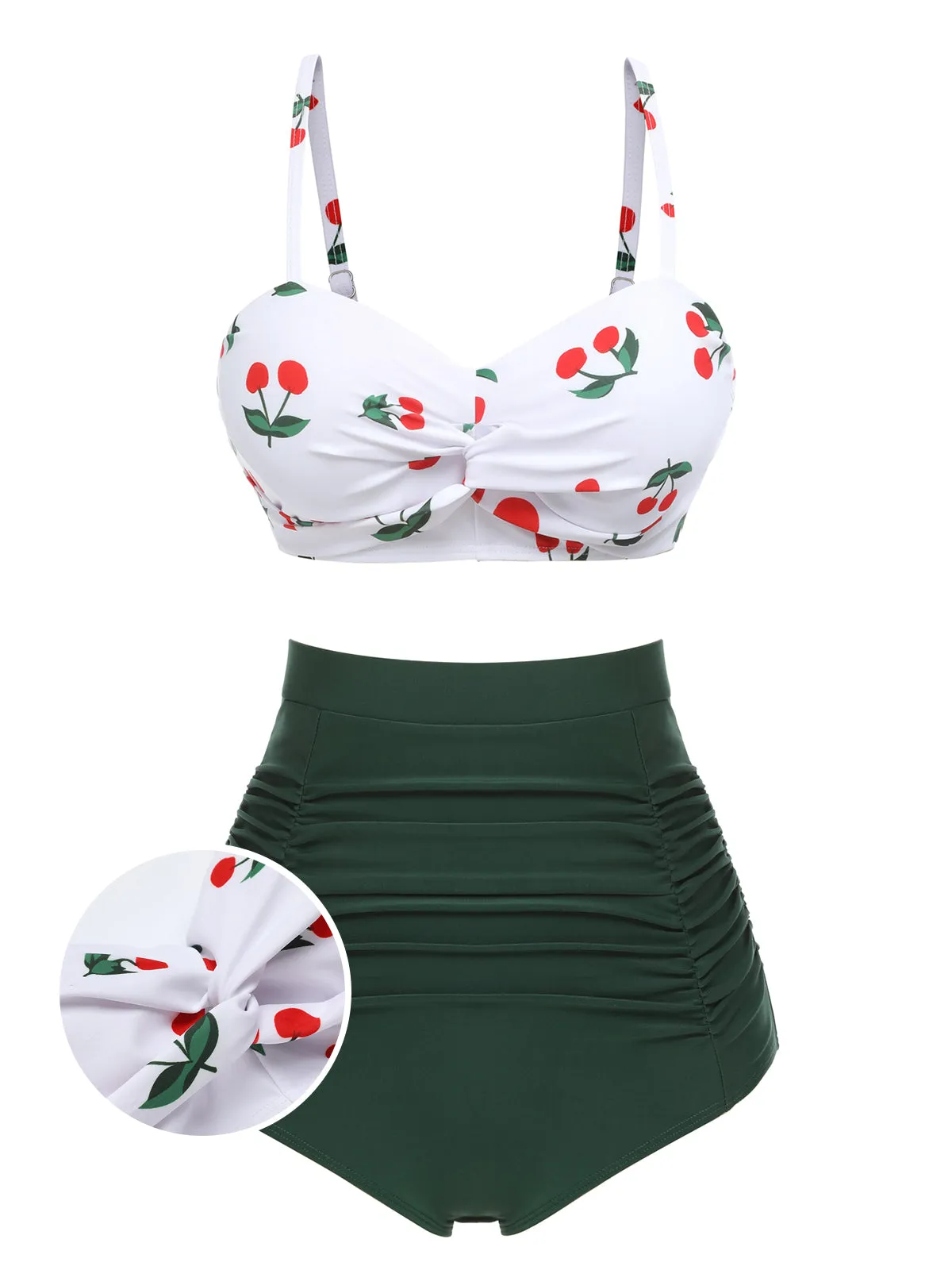 [Pré-vente] Ensemble de bikini taille haute à bretelles cerises des années 1950