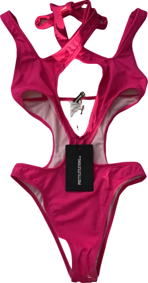 PrettyLittleThing Pink Cross Front Multi Strap Swimsuit UK 6