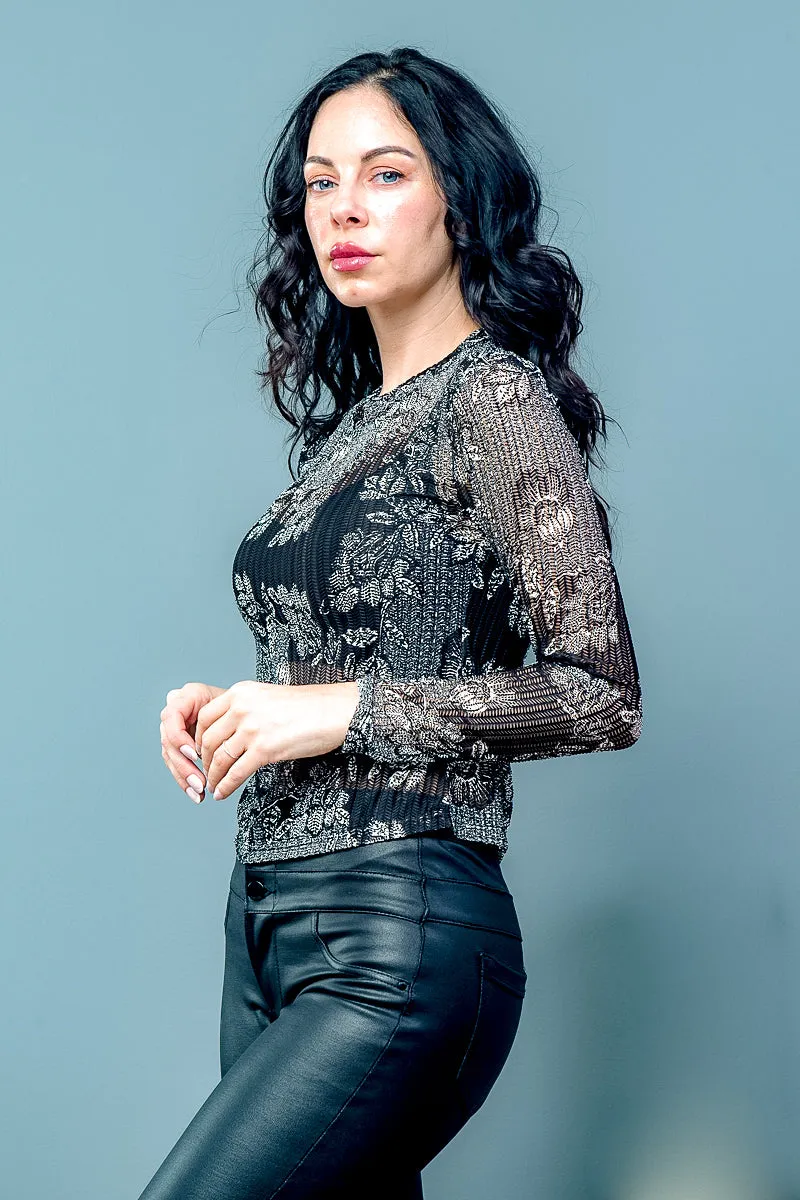 Print Long Sleeve Round Neck Top **Under Shirt Not Included** (2BAWK121)