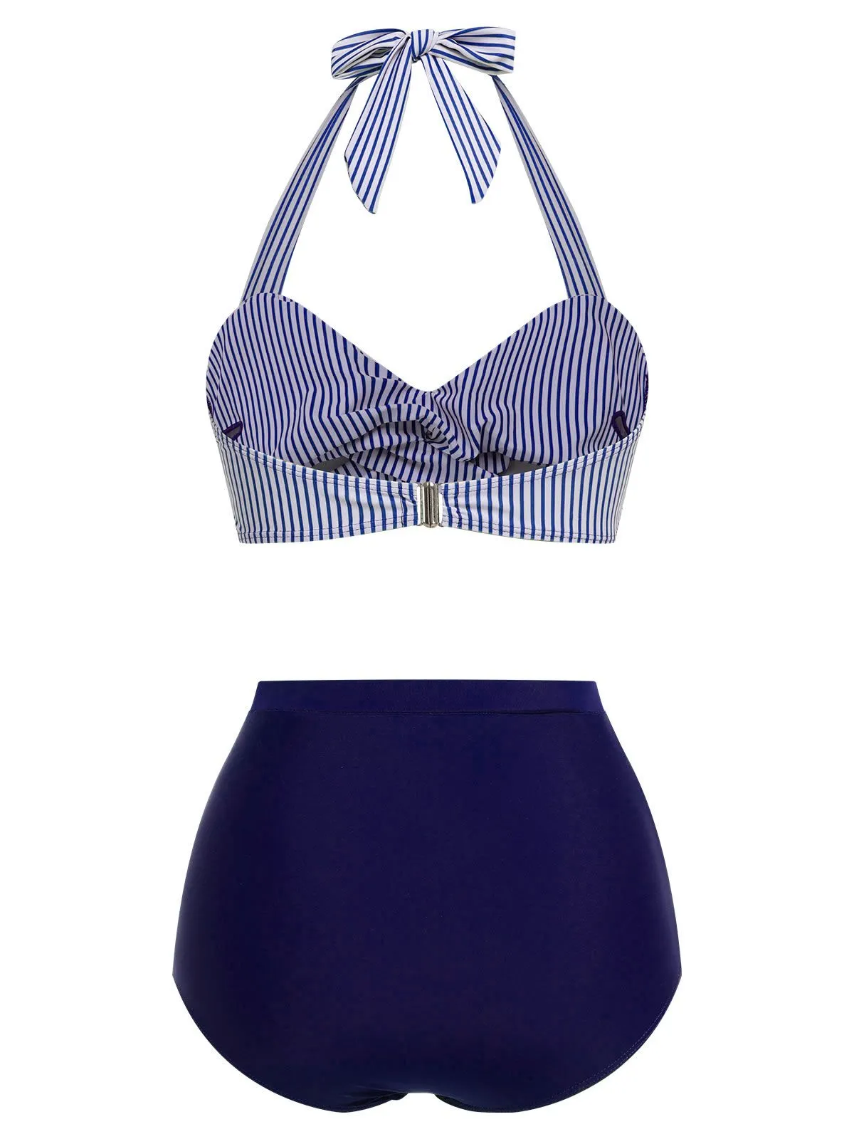 [Prévente] Ensemble de maillot de bain dos nu rayé rose et noir des années 1940