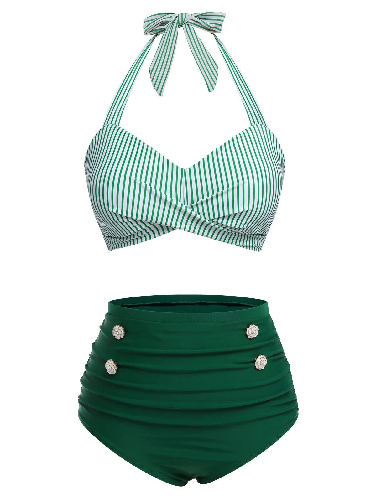 [Prévente] Ensemble de maillot de bain dos nu rayé rose et noir des années 1940