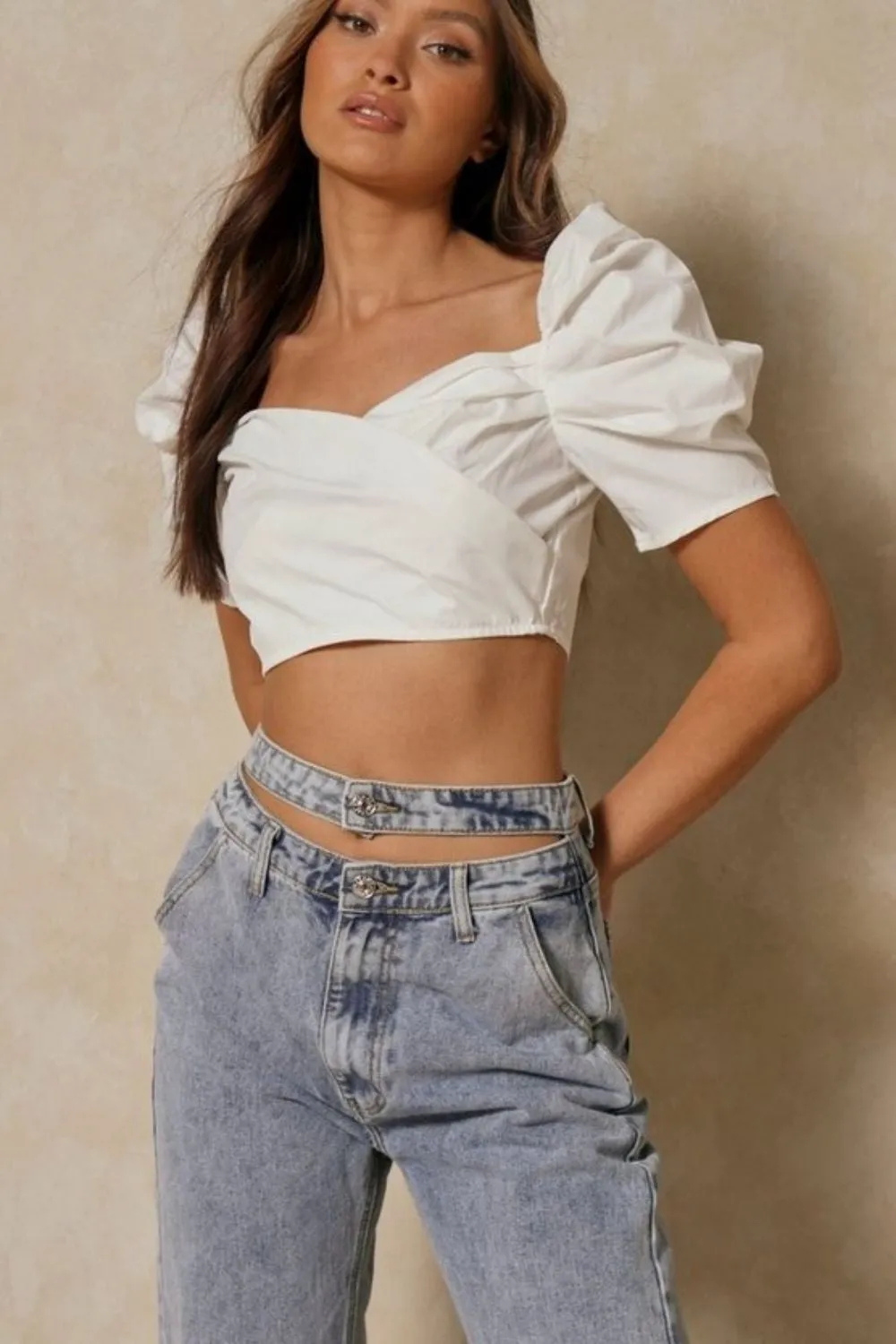 Puff Short Sleeves White Top