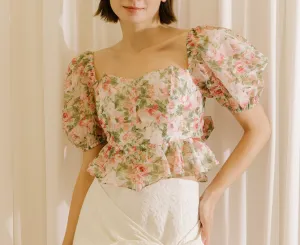 Puff Sleeve Floral Corset Top