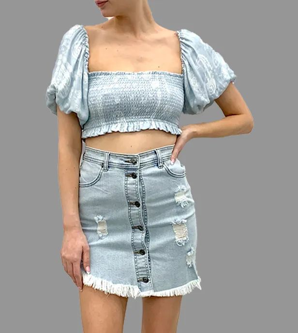 Puff Sleeve Smocked Crop Top